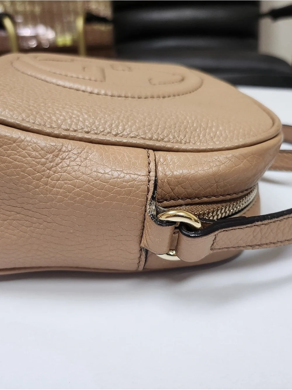 Gucci Tan Pebbled Leather Crossbody with Tassel